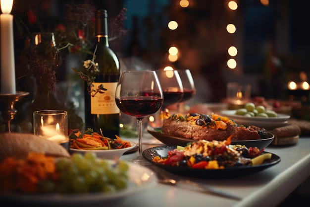 An elegant wine tasting setup with glasses, bottles, and food pairings in a warm, intimate setting